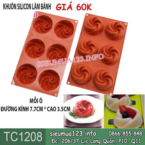 Khuôn silicon 6 ô tròn xoắn váy búp bê 7,7cm ( TC1208 )