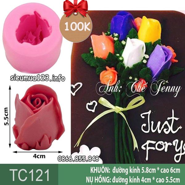 Khuôn silicon búp hồng nụ hồng cao 5,5cm ( TC121 )