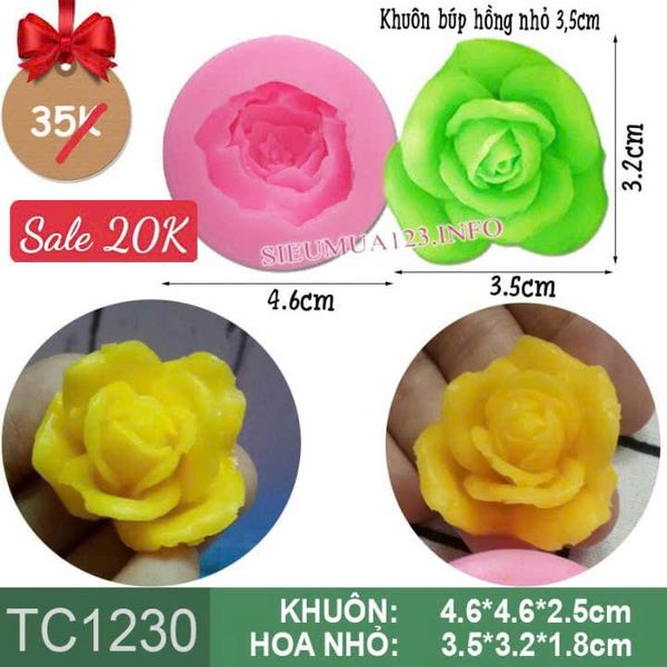 Khuôn rau câu silicon búp hoa hồng xòe nhỏ 3,5cm ( TC1230 )