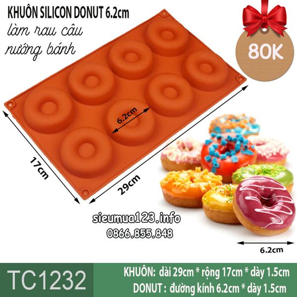 Khuôn silicon 8 bánh donut 6,2cm ( TC1232 )