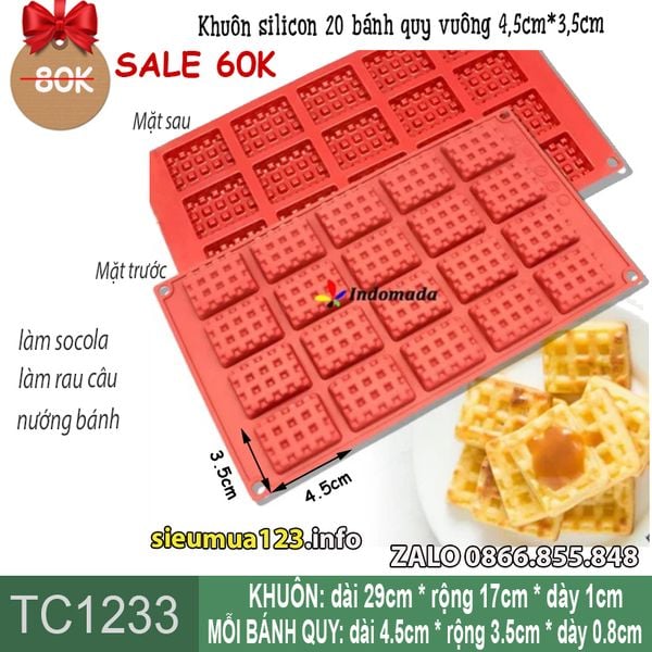 Khuôn silicon 20 bánh quy vuông 4,5cm*3,5cm  ( TC1233 )