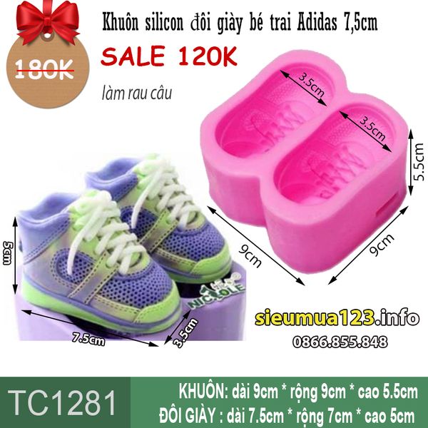 Khuôn silicon đôi giày bé trai Adidas 7,5cm ( TC1281 )