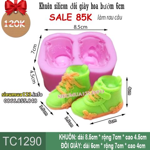 Khuôn silicon đôi giày cột dây hoa bướm 6cm ( TC1290 )