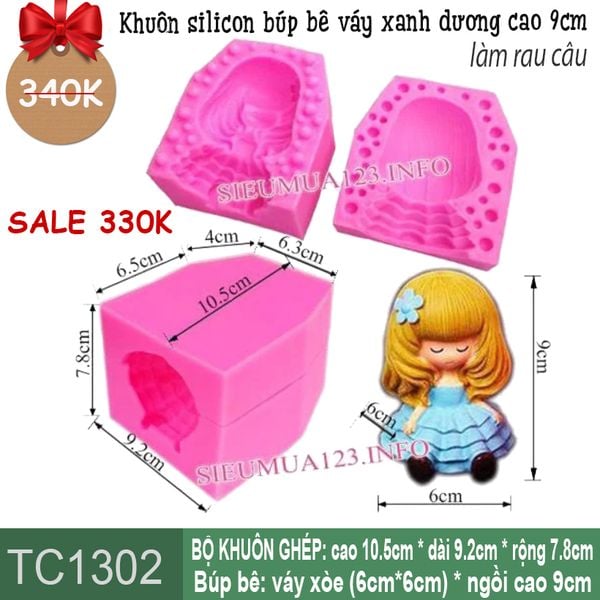 Khuôn silicon công chúa váy xanh dương cao 9cm ( TC1302 ) còn 4 cái