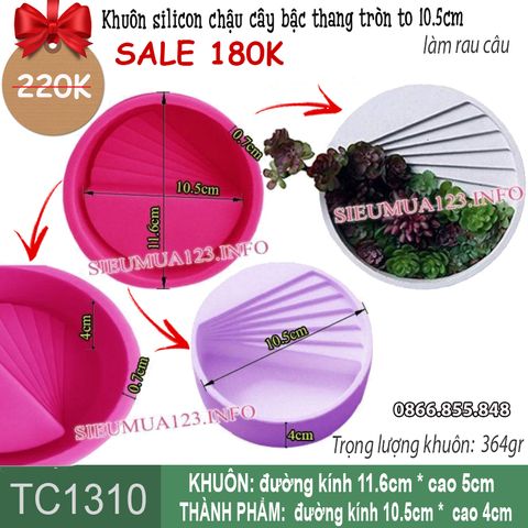Khuôn silicon chậu cây bậc thang tròn to 10.5cm ( TC1310 ) nặng 364gr còn 2 cái