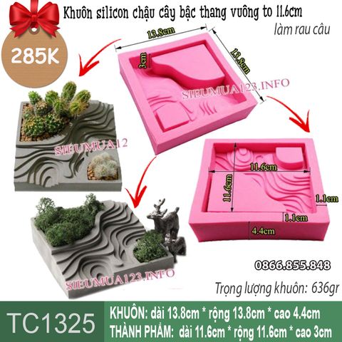 Khuôn silicon chậu cây bậc thang vuông to 11.6cm ( TC1325 ) nặng 636gr còn 2 cái