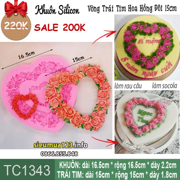 Khuôn rau câu Vòng Trái Tim Hoa Hồng Đôi 15cm ( TC1343 ) còn 1