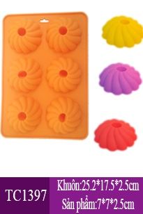 Khuôn silicon 6 hoa xoắn lõi tròn 7cm ( TC1397 )