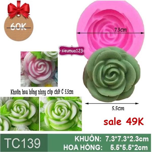 Khuôn rau câu hoa hồng nhụy cúp chữ C 5.5cm ( TC139 )