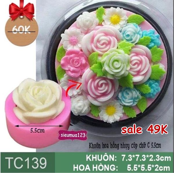 Khuôn rau câu hoa hồng nhụy cúp chữ C 5.5cm ( TC139 )