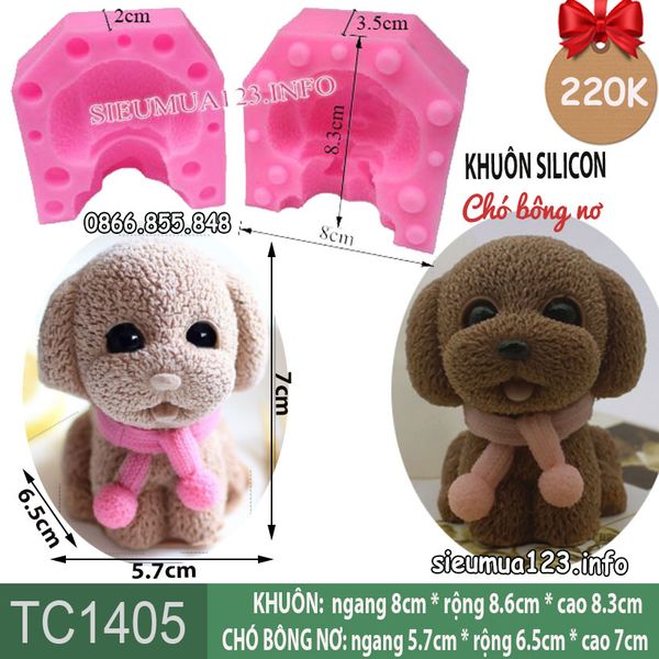 Khuôn silicon làm rau câu con chó bông nơ 7cm ( TC1405 ) 369gr