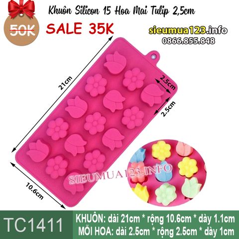 Khuôn Silicon 15 Hoa Mai Tulip 2,5cm ( TC1411 )