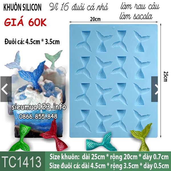Khuôn silicon 16 đuôi cá nhỏ 4,5cm ( TC1413 ) còn 1 cái