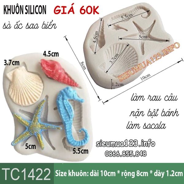 Khuôn silicon hải sản : con sò con ốc sao biển cá ngựa ( TC1422 )