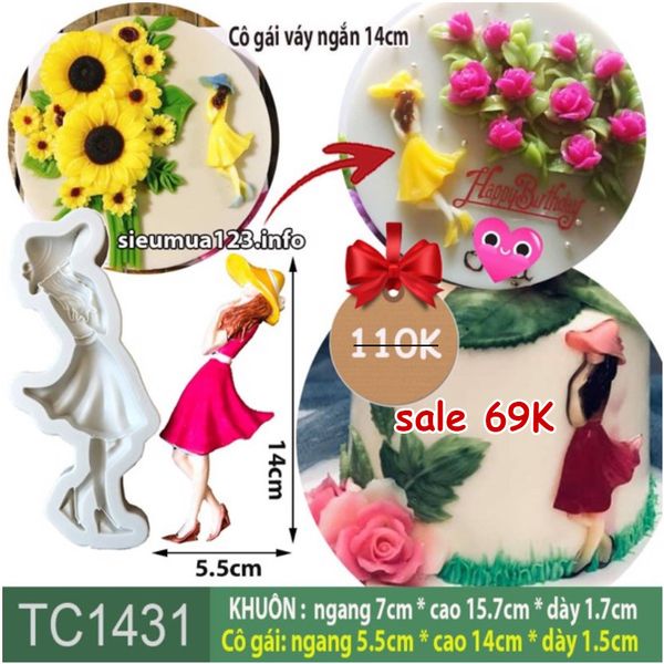 Khuôn silicon cô gái 14cm ( TC1431 ) váy ngắn