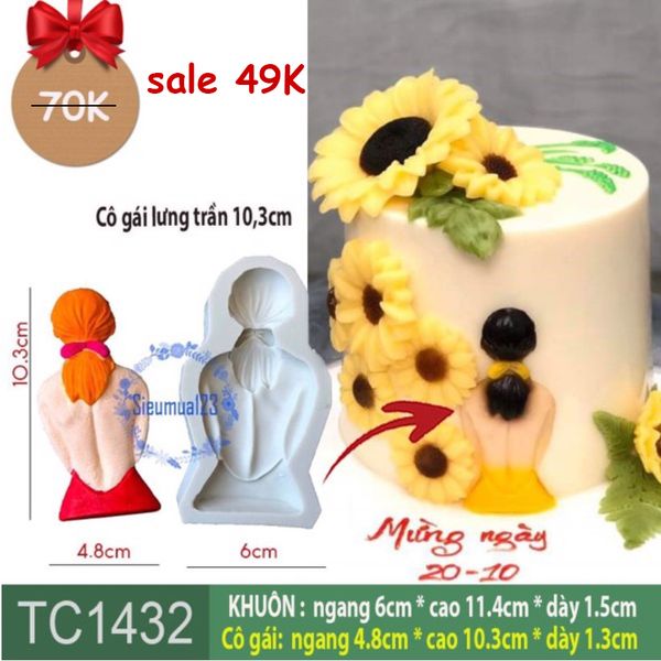 Khuôn silicon cô gái 10,3cm lưng trần ( TC1432 )