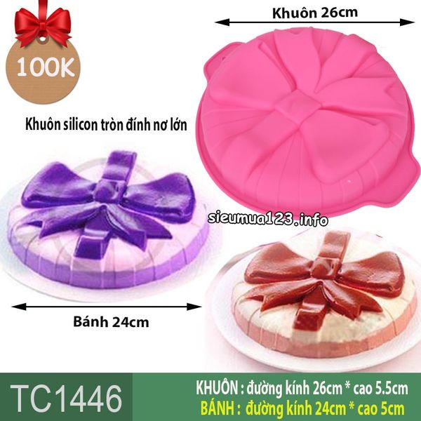 Khuôn silicon làm bánh rau câu tròn hình gói quà đính nơ 24cm ( TC1446 )