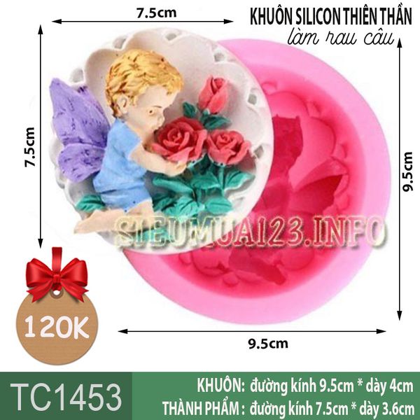 Khuôn silicon em bé trai baby thiên thần ngắm hoa hồng 7,5cm ( TC1453 )
