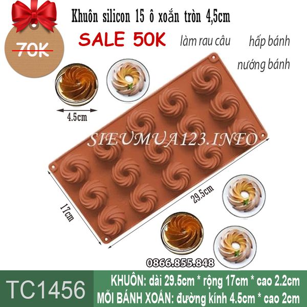 Khuôn silicon 15 ô tròn xoắn 4,5cm ( TC1456 )
