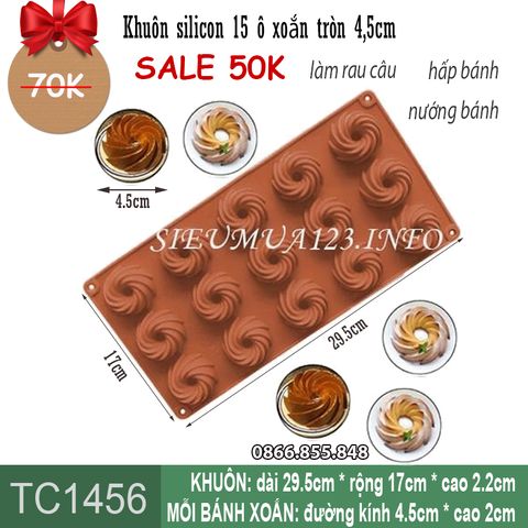 Khuôn silicon 15 ô tròn xoắn 4,5cm ( TC1456 )