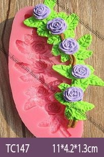 Khuôn silicon cành 5 hoa hồng nhỏ kèm lá 9,2cm làm fondant ( TC147 )
