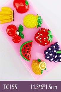 Khuôn silicon fondant 8 trái cây nhỏ xíu từ 2cm - 2,5cm ( TC155 ) Quả Táo Chuối Thơm Cam Nho Dâu Tây