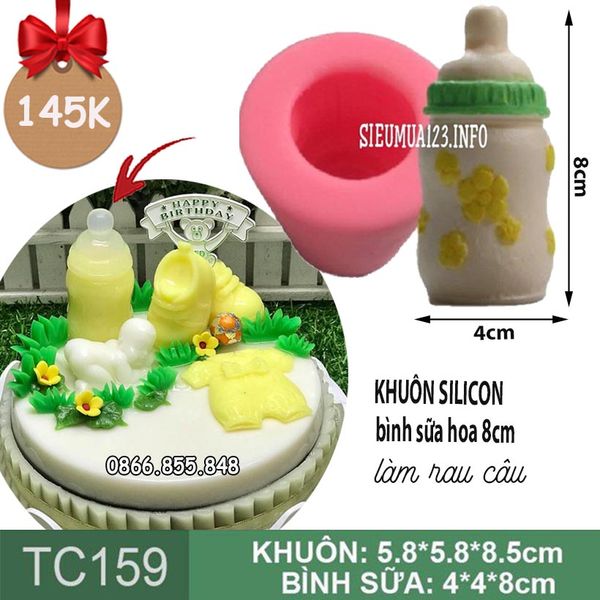 Khuôn silicon làm rau câu bình sữa hoa cao 8cm ( TC159 )