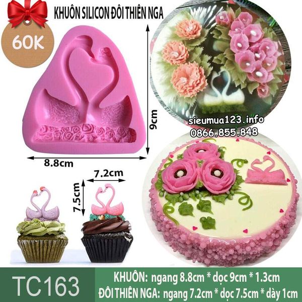 Khuôn silicon 2 con thiên nga tình yêu 7,5cm làm rau câu ( TC163 ) khuôn hồng
