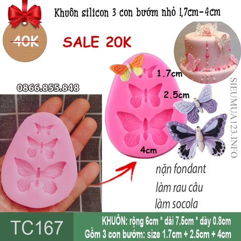 Khuôn silicon 3 con bướm nhỏ 1,7cm-4cm ( TC167 )