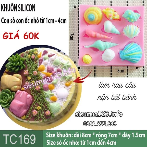 Khuôn silicon hải sản : con sò con ốc nhỏ từ 1cm - 4cm ( TC169 )
