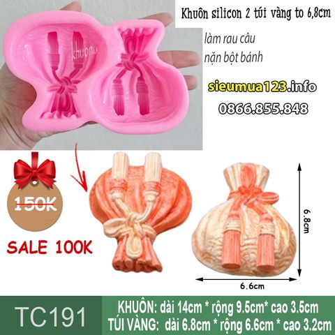 Khuôn silicon túi vàng cột dây to 6,8cm ( TC191 )