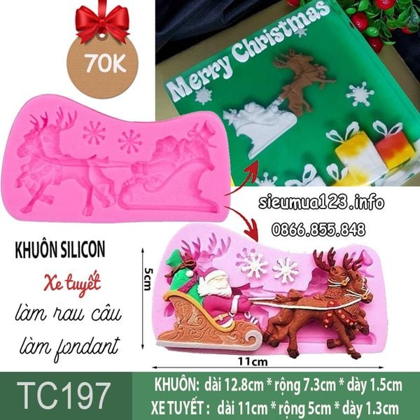 Khuôn silicon ông già Noel cưỡi xe tuần lộc 11cm ( TC197 )