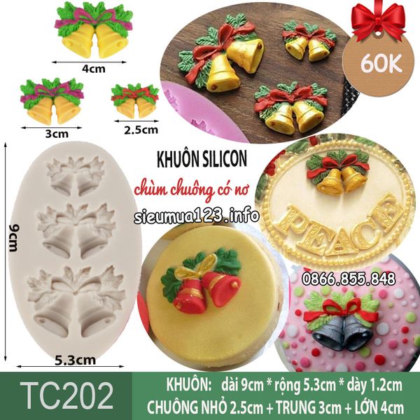Khuôn silicon 3 cái chuông Noel 2,5cm + 3cm + 4cm ( TC202 )