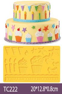 Khuôn Silicon Viền thành ngọn nến, cupcake, chong chóng, ngôi sao, cái nơ 20cm ( TC222 )