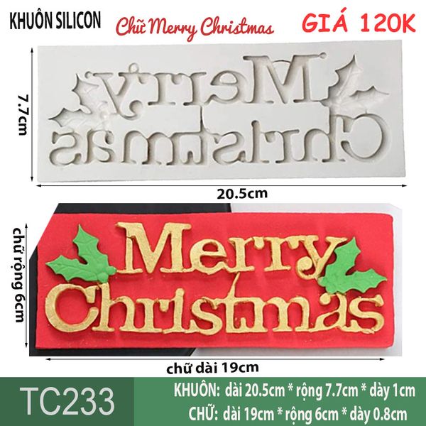 Khuôn silicon chữ Merry Christmas 19cm ( TC233 )