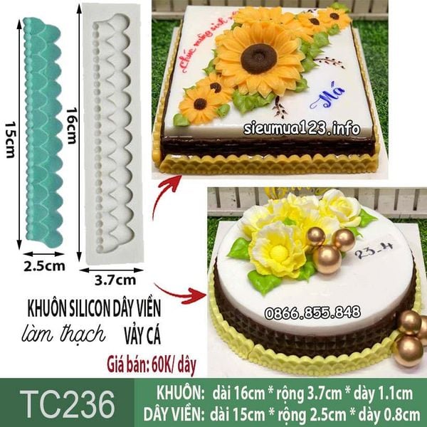 Khuôn silicon dây viền vảy cá 15cm ( TC236 ) khuôn xám