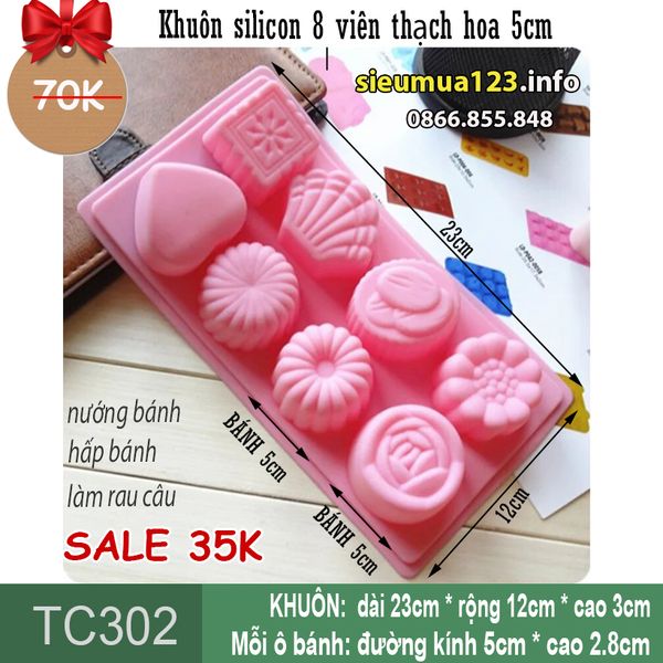 Khuôn silicon pudding 8 hoa sò tim vuông 5cm ( TC302 ) còn 2 cái