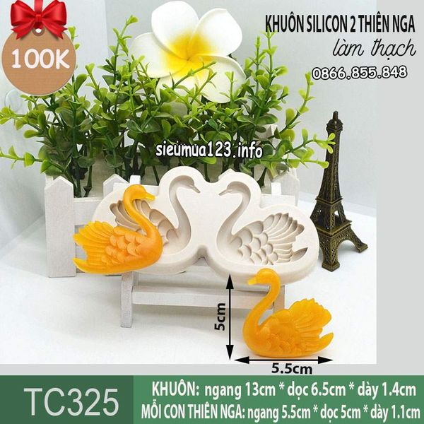 Khuôn silicon 2 con thiên nga 5,5cm làm rau câu ( TC325 ) khuôn xám