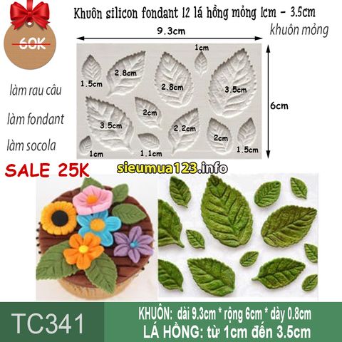 Khuôn silicon fondant 12 lá hồng mỏng ( TC341 )