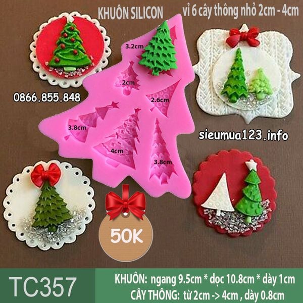 Khuôn silicon fondant vỉ 6 cây thông Noel từ 2cm - 4cm ( TC357 )