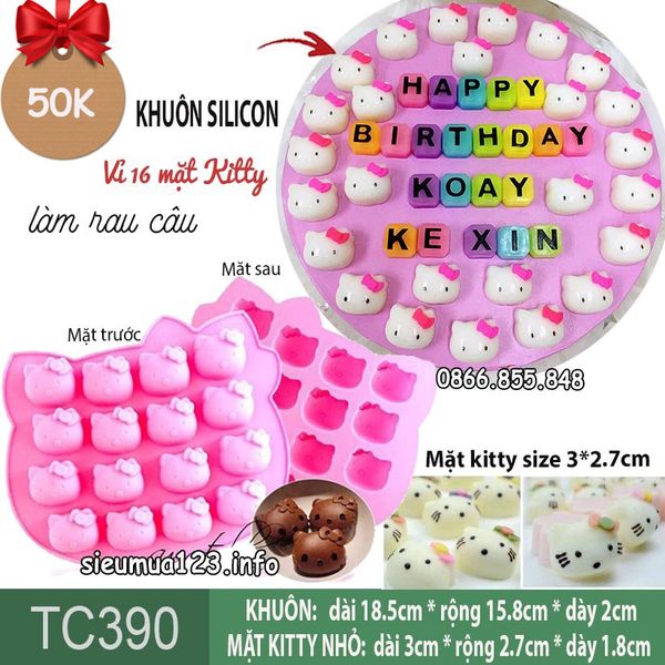 Khuôn silicon 16 mặt Kitty nhỏ 3cm ( TC390 )