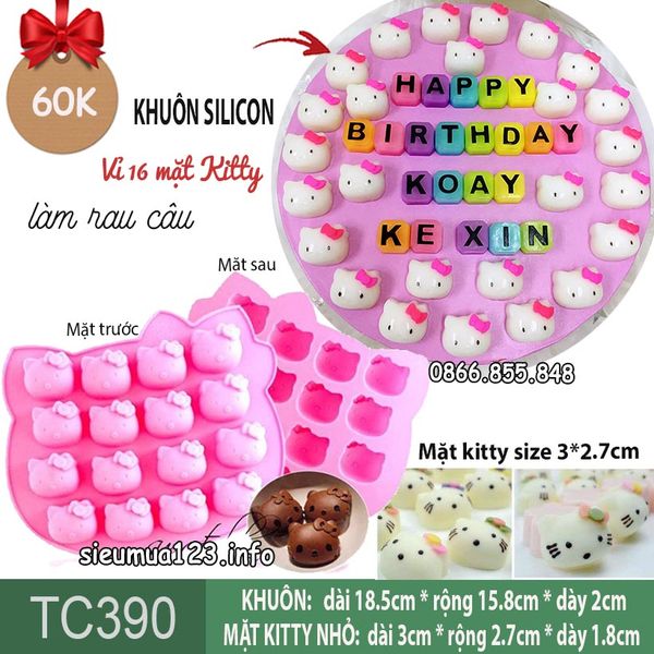 Khuôn silicon 16 mặt Kitty nhỏ 3cm ( TC390 )