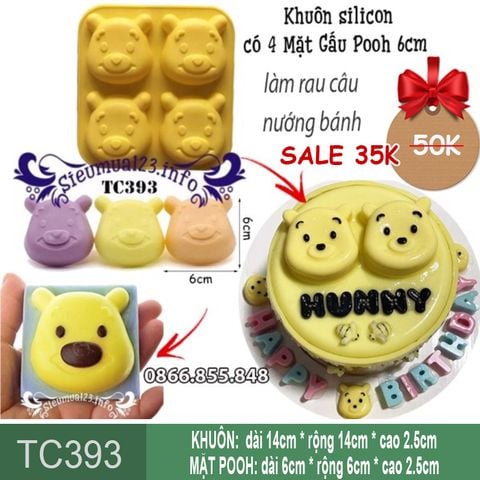 Khuôn silicon 4 Mặt Gấu Pooh 6cm ( TC393 ) SALE OFF