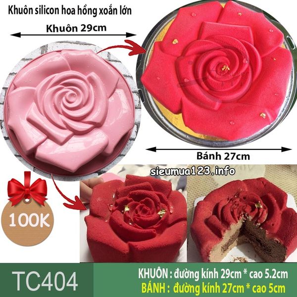 Khuôn silicon làm bánh rau câu hoa hồng xoắn lớn ( TC404 )