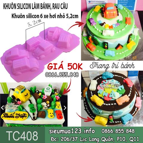 Khuôn silicon 6 xe hơi nhỏ 5,2cm ( TC408 )
