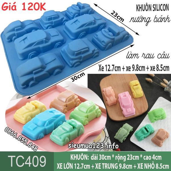 Khuôn silicon 8 chiếc xe ô tô xe hơi to 8,5cm - 12,7cm ( TC409 )
