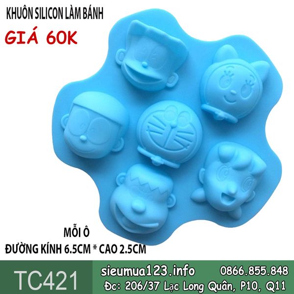 Khuôn silicon 6 mặt nhân vật hoạt hình Doremon 6,5cm ( TC421 ) CÒN NHIỀU