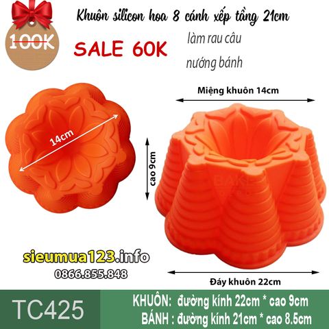 Khuôn silicon hoa 8 cánh xếp tầng 21cm ( TC425 )