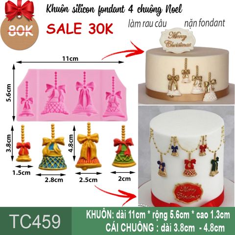 Khuôn silicon 4 cái chuông có dây Noel nhỏ ( TC459 )