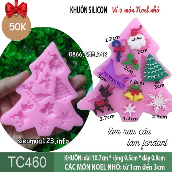 Khuôn silicon fondant 9 món Noel nhỏ từ 1,2cm - 3cm ( TC460 )
